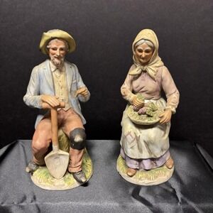 Vtg Homeco Figurines 1433 Old Woman With Grapes‎ Old Man With Shovel 8" Tall